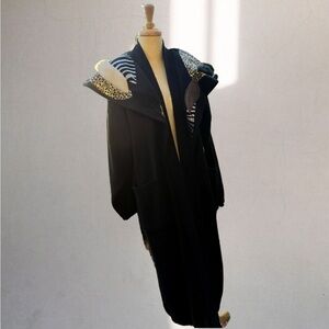 Vintage Long Line Abstract Cardigan Animal Print Faux Fur Colorblock Metallic